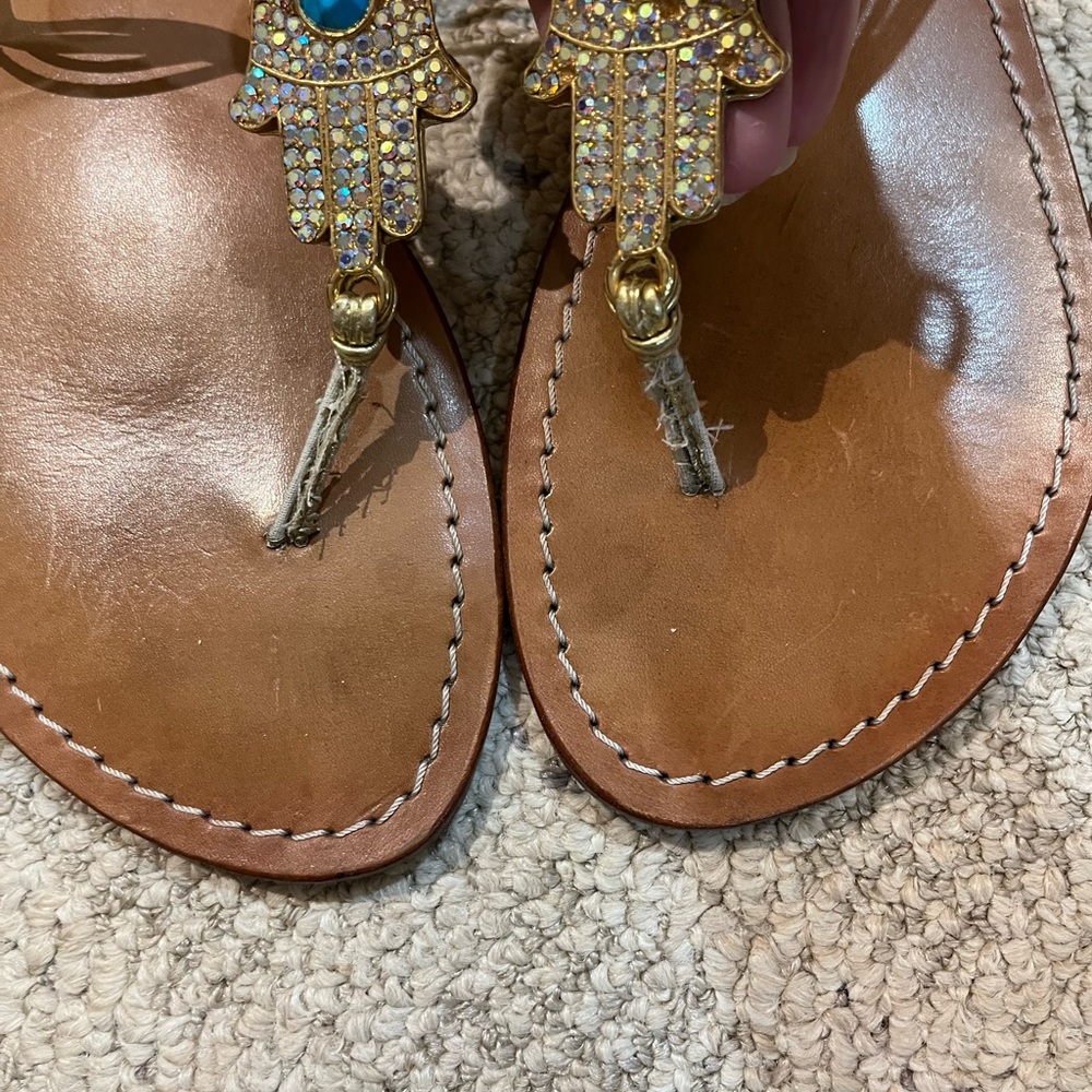 Mystique Egyptian Leather Style Sandals with Crystal Hamza. - Picture 8 of 10